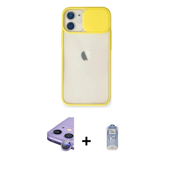 MARSİLYAN™- iPhone 11 Kılıf Vadi Çizgi - Siyah Joko Magic 5D Cam + Raze Metal Kamera Lens - MR