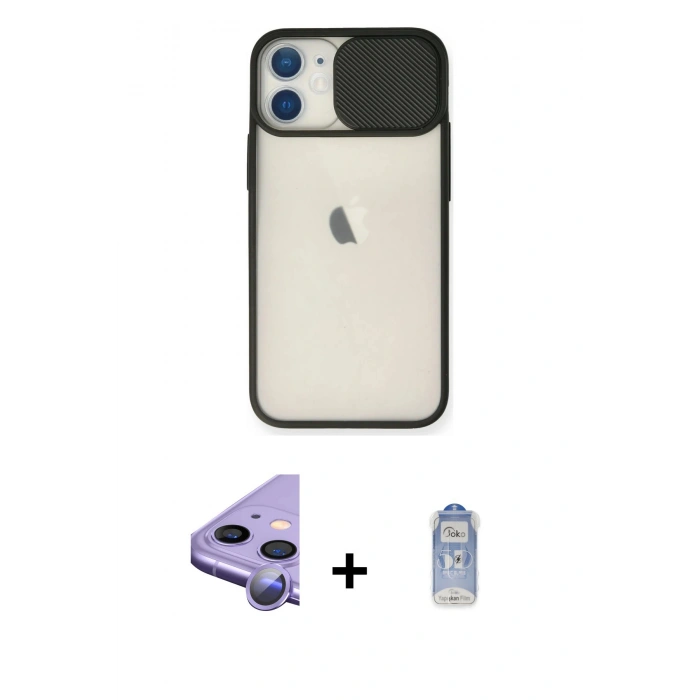 MARSİLYAN™- iPhone 11 Kılıf Vadi Çizgi - Siyah Joko Magic 5D Cam + Raze Metal Kamera Lens - MR