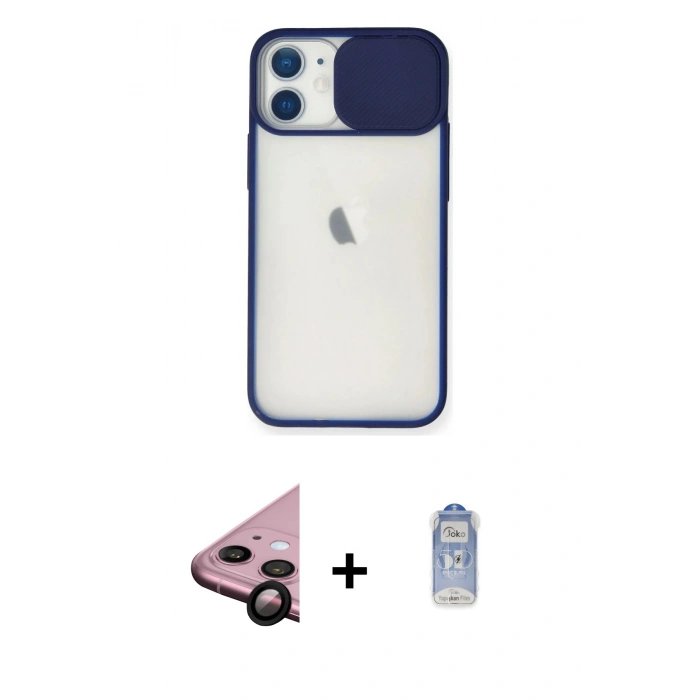MARSİLYAN™- iPhone 11 Kılıf Vadi Çizgi - Siyah Joko Magic 5D Cam + Raze Metal Kamera Lens - SH