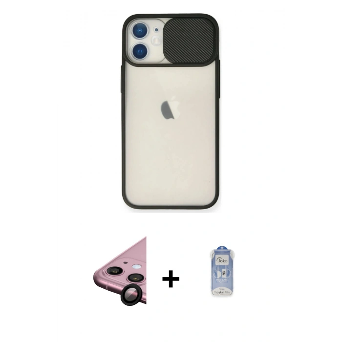 MARSİLYAN™- iPhone 11 Kılıf Vadi Çizgi - Siyah Joko Magic 5D Cam + Raze Metal Kamera Lens - SH