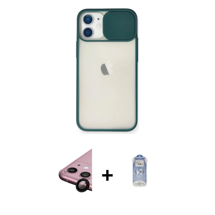 MARSİLYAN™- iPhone 11 Kılıf Vadi Çizgi - Siyah Joko Magic 5D Cam + Raze Metal Kamera Lens - SH