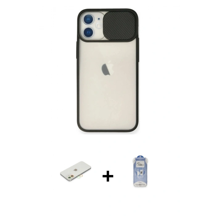 MARSİLYAN™- iPhone 11 Kılıf Vadi Çizgi - Siyah Joko Magic 5D Cam + Renkli Kamera Lens Koruma Cam - TU