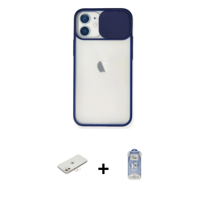 MARSİLYAN™- iPhone 11 Kılıf Vadi Çizgi - Siyah Joko Magic 5D Cam + Renkli Kamera Lens Koruma Cam - YL