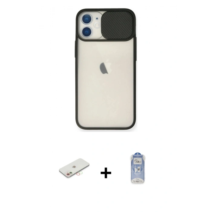 MARSİLYAN™- iPhone 11 Kılıf Vadi Çizgi - Siyah Joko Magic 5D Cam + Renkli Kamera Lens Koruma Cam - YL