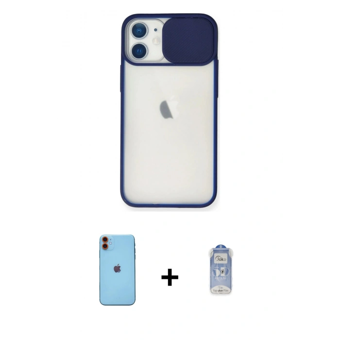 MARSİLYAN™- iPhone 11 Kılıf Vadi Çizgi - Siyah Joko Magic 5D Cam + Turuncu Neon Fosforlu Kamera Lens