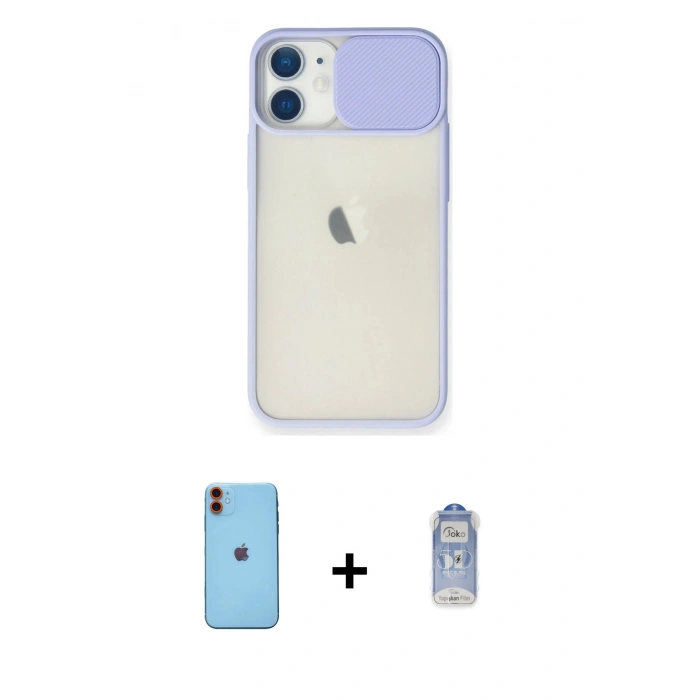 MARSİLYAN™- iPhone 11 Kılıf Vadi Çizgi - Siyah Joko Magic 5D Cam + Turuncu Neon Fosforlu Kamera Lens