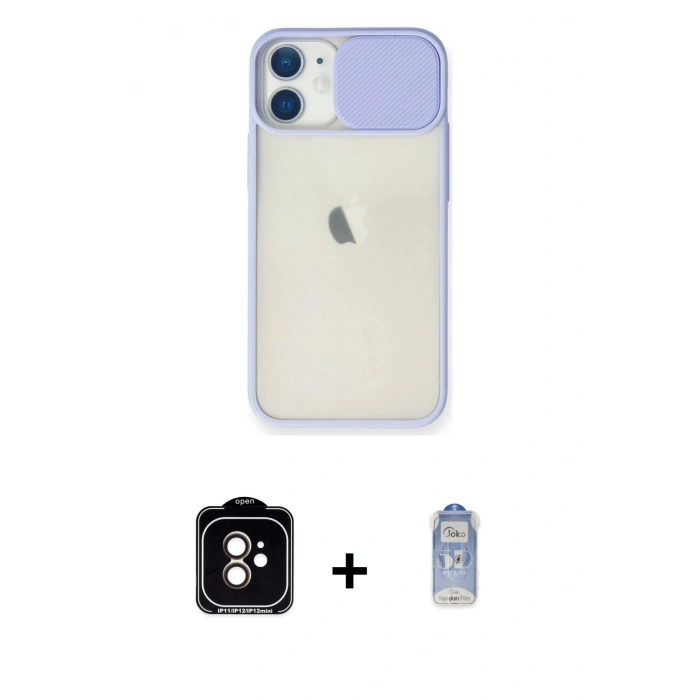 MARSİLYAN™- iPhone 11 Kılıf Vadi Çizgi - Siyah Joko Magic 5D Cam + Turuncu PVD Metal Kamera Lens