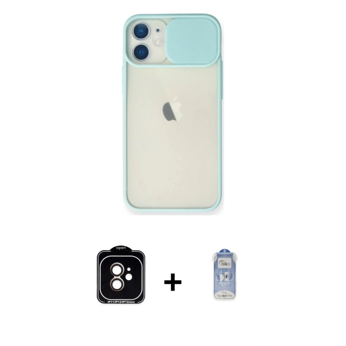 MARSİLYAN™- iPhone 11 Kılıf Vadi Çizgi - Siyah Joko Magic 5D Cam + Turuncu PVD Metal Kamera Lens