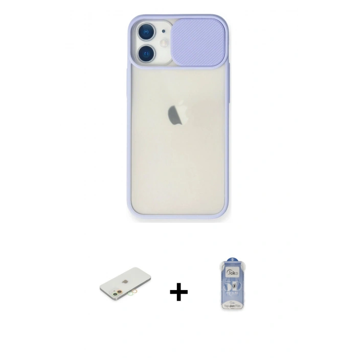 MARSİLYAN™- iPhone 11 Kılıf Vadi Çizgi - Siyah Joko Magic 5D Cam + Renkli Kamera Lens Koruma Cam - TU