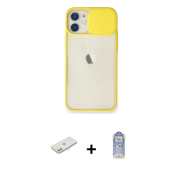 MARSİLYAN™- iPhone 11 Kılıf Vadi Çizgi - Siyah Joko Magic 5D Cam + Renkli Kamera Lens Koruma Cam - TU