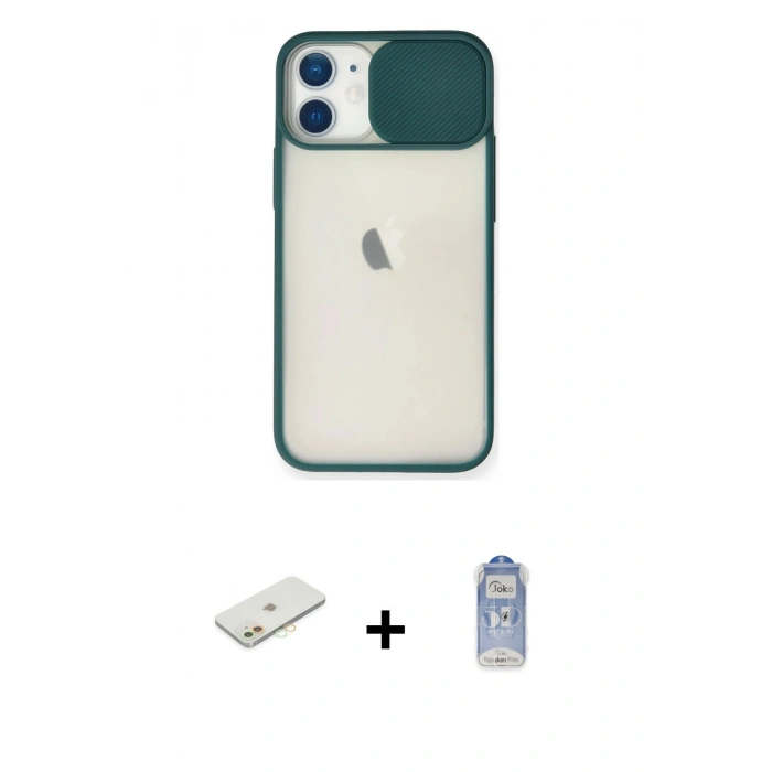 MARSİLYAN™- iPhone 11 Kılıf Vadi Çizgi - Siyah Joko Magic 5D Cam + Renkli Kamera Lens Koruma Cam - TU