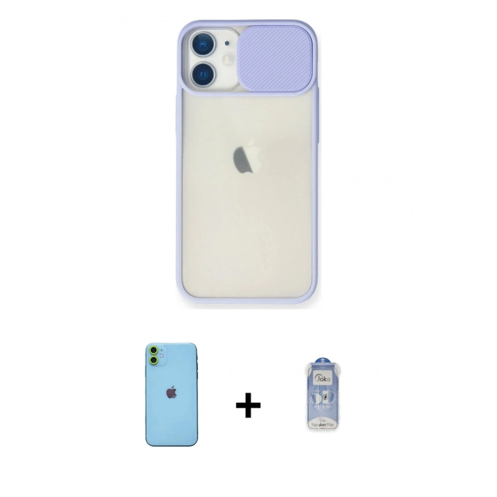 MARSİLYAN™- iPhone 11 Kılıf Vadi Çizgi - Siyah Joko Magic 5D Cam + Yeşil Neon Fosforlu Kamera Lens