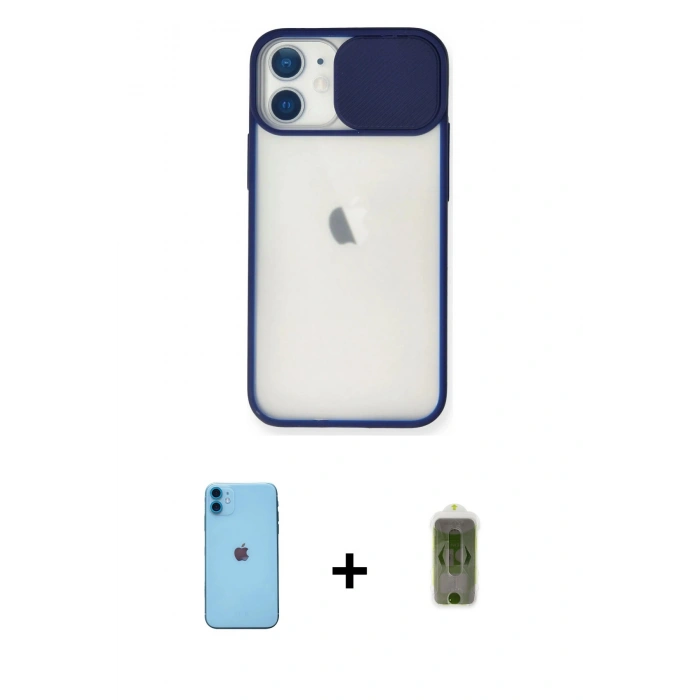 MARSİLYAN™- iPhone 11 Kılıf Vadi Çizgi - Siyah Joko Magic 5D Hayalet Cam + Neon Fosforlu Kamera Lens - MI