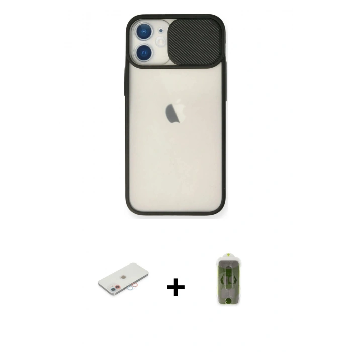 MARSİLYAN™- iPhone 11 Kılıf Vadi Çizgi - Siyah Joko Magic 5D Hayalet Cam + Renkli Kamera Lens Koruma Cam - PE