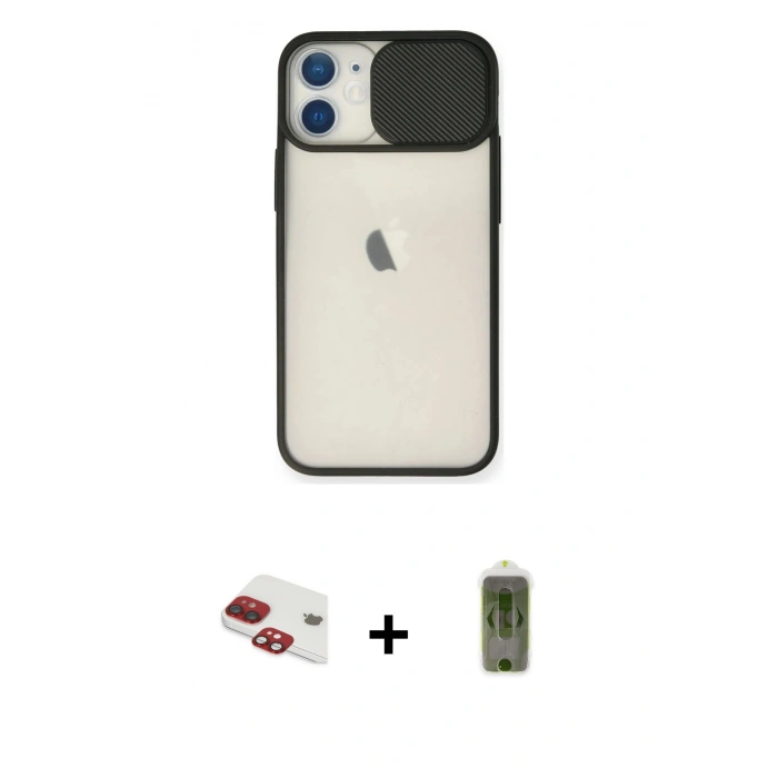 MARSİLYAN™- iPhone 11 Kılıf Vadi Çizgi - Siyah Joko Magic 5D Hayalet Cam + Pers Alüminyum Kamera Lens - KI