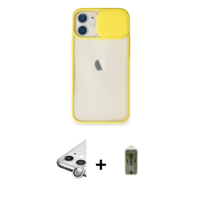 MARSİLYAN™- iPhone 11 Kılıf Vadi Çizgi - Siyah Joko Magic 5D Hayalet Cam + Raze Metal Kamera Lens - GS