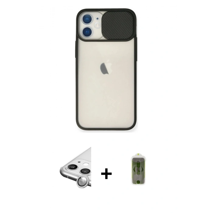 MARSİLYAN™- iPhone 11 Kılıf Vadi Çizgi - Siyah Joko Magic 5D Hayalet Cam + Raze Metal Kamera Lens - GS