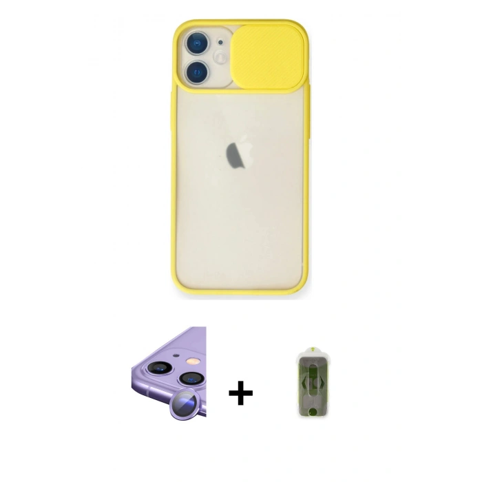 MARSİLYAN™- iPhone 11 Kılıf Vadi Çizgi - Siyah Joko Magic 5D Hayalet Cam + Raze Metal Kamera Lens - MR