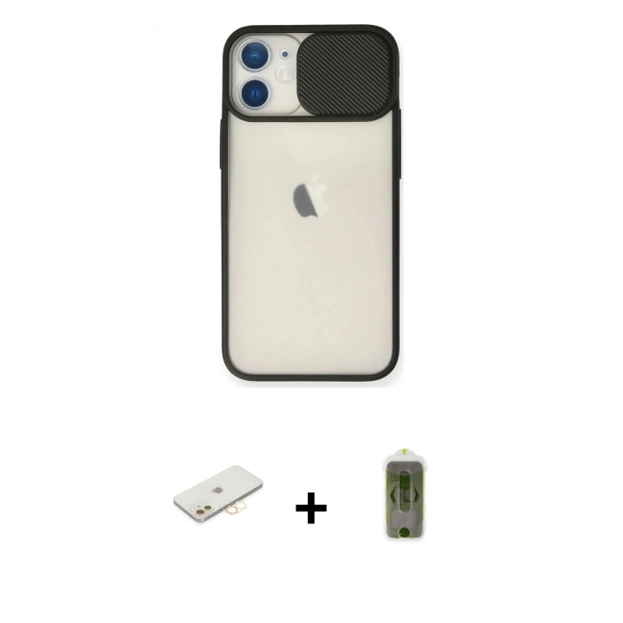 MARSİLYAN™- iPhone 11 Kılıf Vadi Çizgi - Siyah Joko Magic 5D Hayalet Cam + Renkli Kamera Lens Koruma Cam - SI