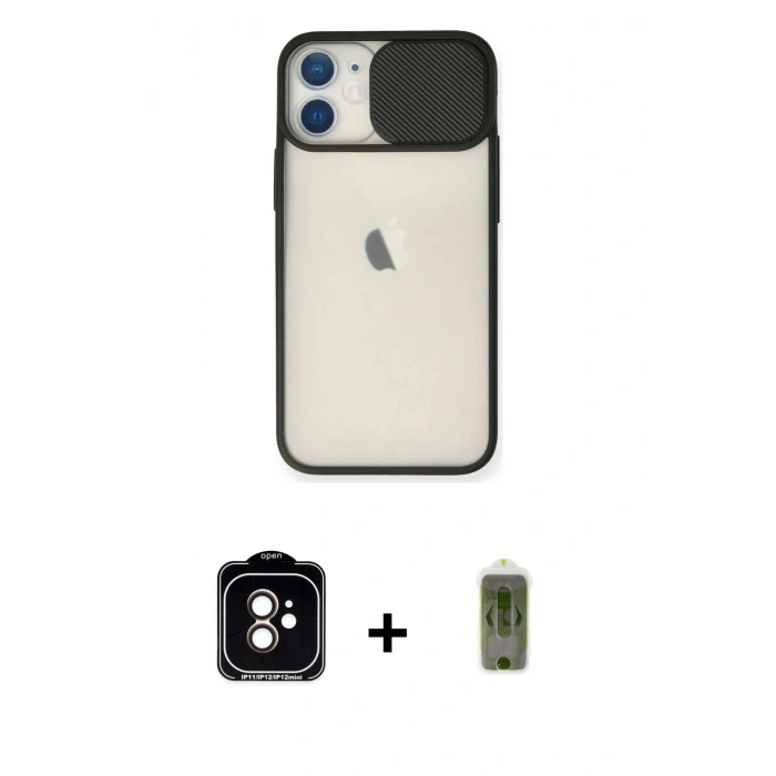 MARSİLYAN™- iPhone 11 Kılıf Vadi Çizgi - Siyah Joko Magic 5D Hayalet Cam + PVD Metal Kamera Lens - TU