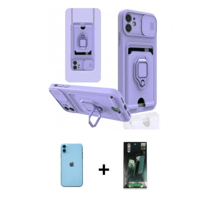 MARSİLYAN™- iPhone 11 Kılıf Vadi Form Prime - Şeffaf 360 Full Body Arka Koruyucu + Neon Fosforlu Kamera Lens - MI
