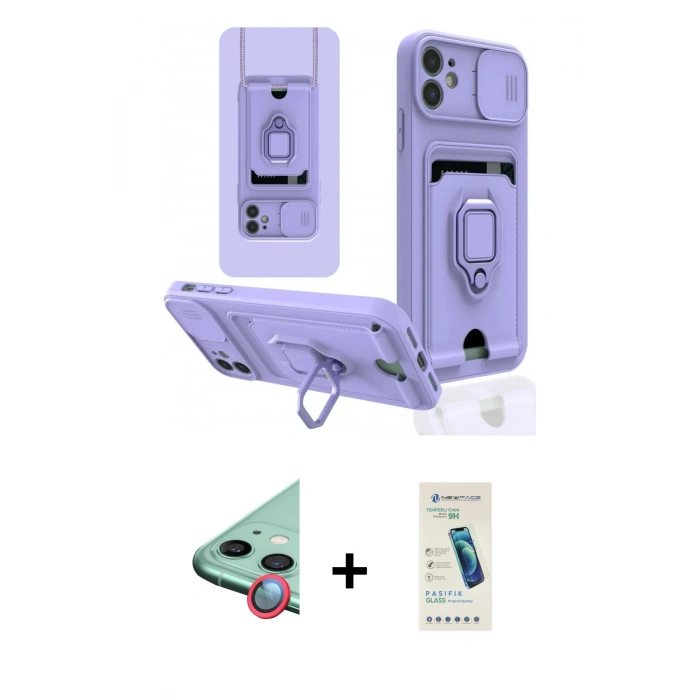 MARSİLYAN™- iPhone 11 Kılıf Vadi Form Prime - Şeffaf Pasifik Cam Ekran Koruyucu + Raze Metal Kamera Lens - KI