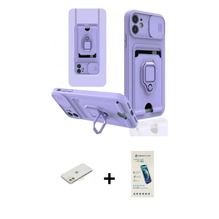 MARSİLYAN™- iPhone 11 Kılıf Vadi Form Prime - Şeffaf Pasifik Cam Ekran Koruyucu + Renkli Kamera Lens Koruma Cam - TU