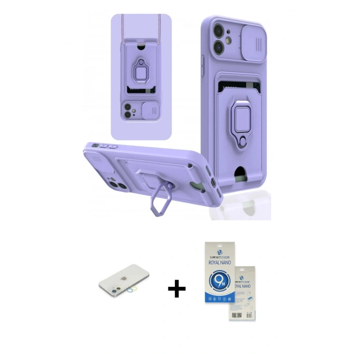 MARSİLYAN™- iPhone 11 Kılıf Vadi Form Prime - Şeffaf Royal Nano Ekran Koruyucu + Renkli Kamera Lens Koruma Cam - SI
