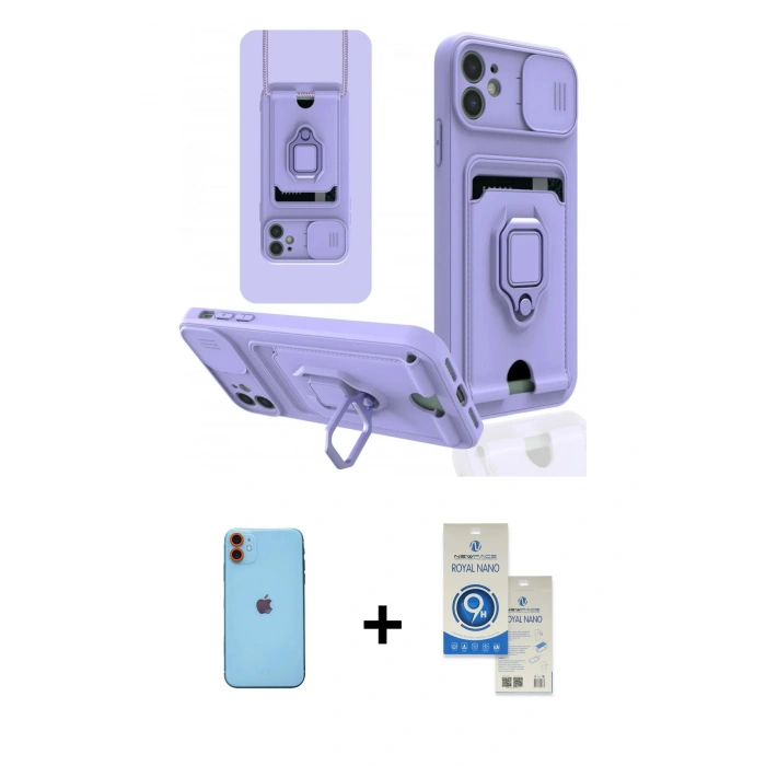 MARSİLYAN™- iPhone 11 Kılıf Vadi Form Prime - Şeffaf Royal Nano Ekran Koruyucu + Neon Fosforlu Kamera Lens - TU