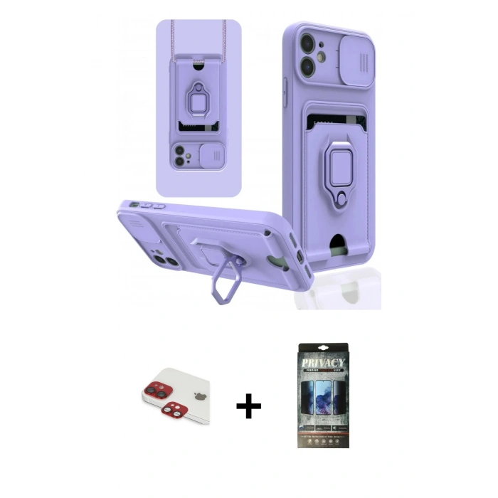 MARSİLYAN™- iPhone 11 Kılıf Vadi Form Prime - Siyah 34D Hayalet Izgaralı Cam + Pers Alüminyum Kamera Lens - KI