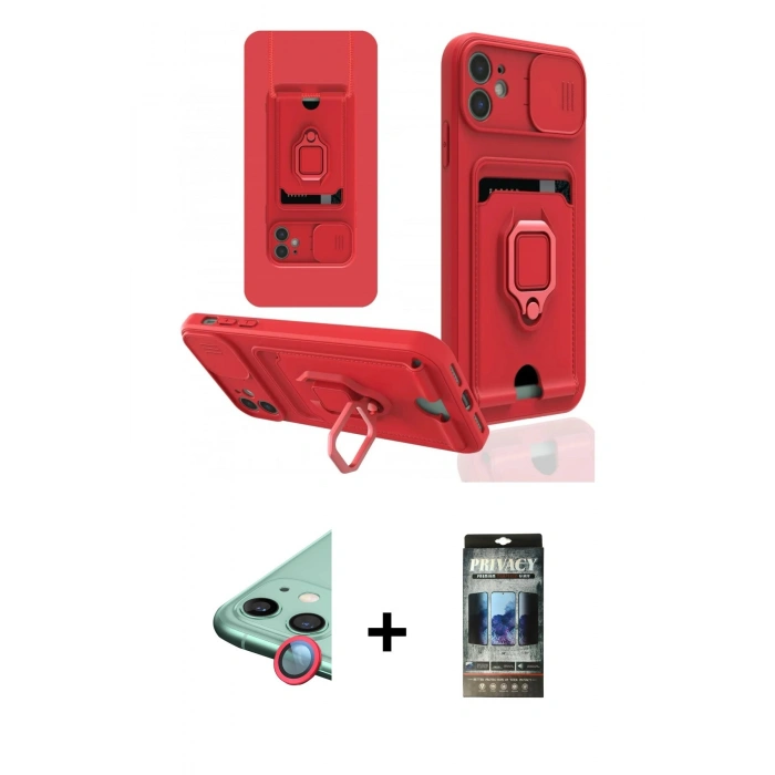MARSİLYAN™- iPhone 11 Kılıf Vadi Form Prime - Siyah 34D Hayalet Izgaralı Cam + Raze Metal Kamera Lens - KI
