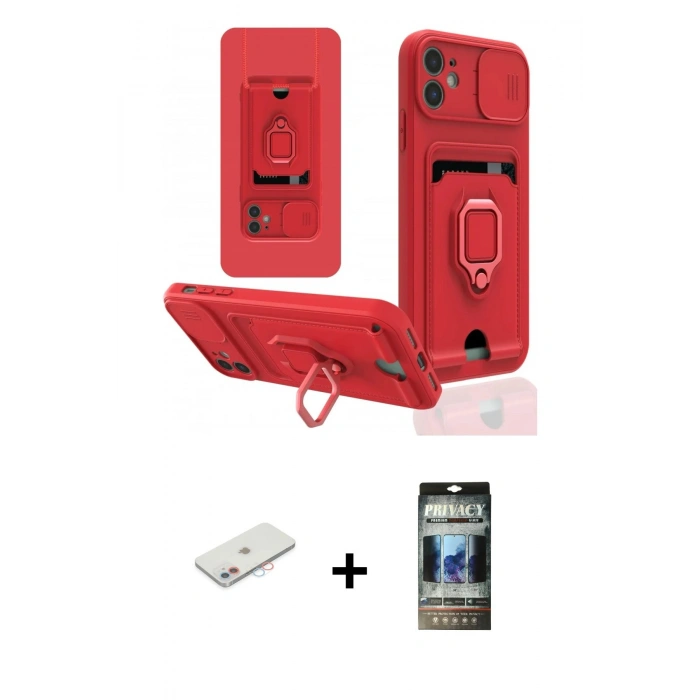 MARSİLYAN™- iPhone 11 Kılıf Vadi Form Prime - Siyah 34D Hayalet Izgaralı Cam + Renkli Kamera Lens Koruma Cam - PE