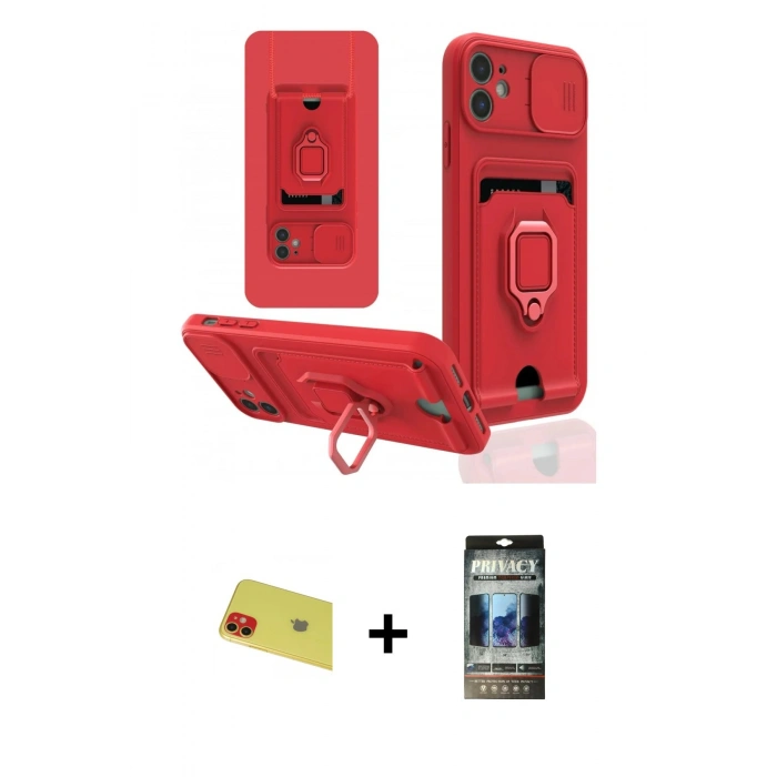 MARSİLYAN™- iPhone 11 Kılıf Vadi Form Prime - Siyah 34D Hayalet Izgaralı Cam + Rainbow Kamera Lens Koruma Cam - KI