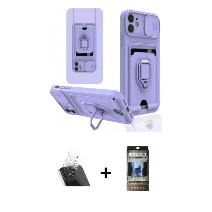 MARSİLYAN™- iPhone 11 Kılıf Vadi Form Prime - Siyah 34D Hayalet Izgaralı Cam + Kamera Lens Koruma Cam - SF