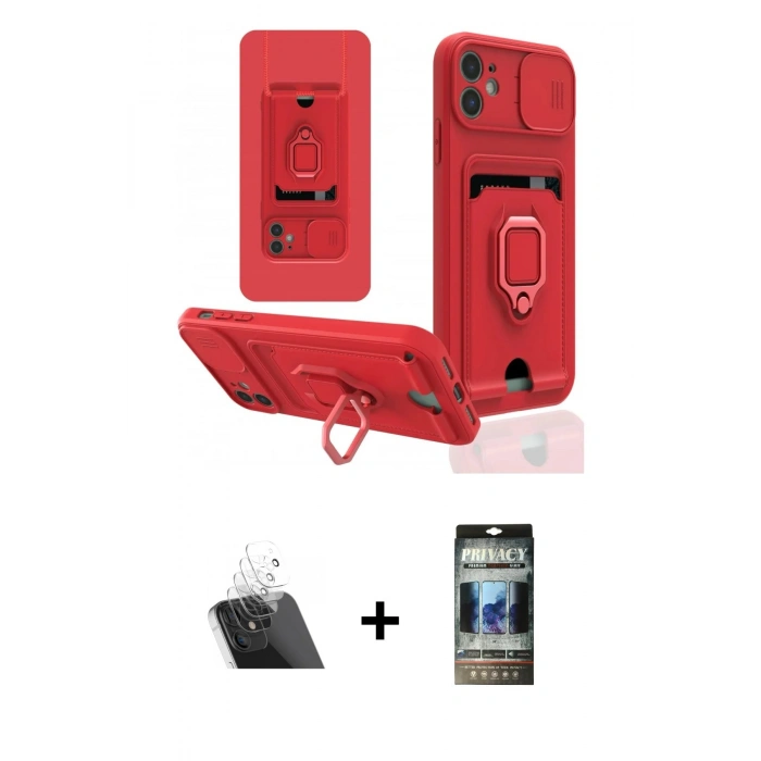 MARSİLYAN™- iPhone 11 Kılıf Vadi Form Prime - Siyah 34D Hayalet Izgaralı Cam + Kamera Lens Koruma Cam - SF