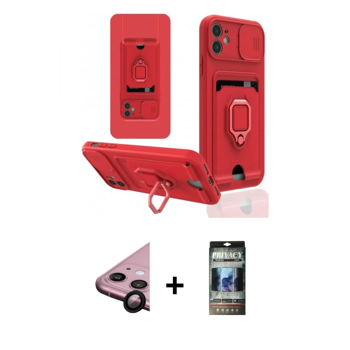 MARSİLYAN™- iPhone 11 Kılıf Vadi Form Prime - Siyah 34D Hayalet Izgaralı Cam + Raze Metal Kamera Lens - SH