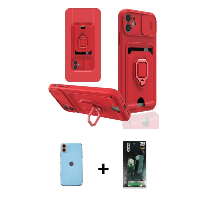 MARSİLYAN™- iPhone 11 Kılıf Vadi Form Prime - Siyah 360 Mat Full Body Arka Koruyucu + Neon Fosforlu Kamera Lens - TU