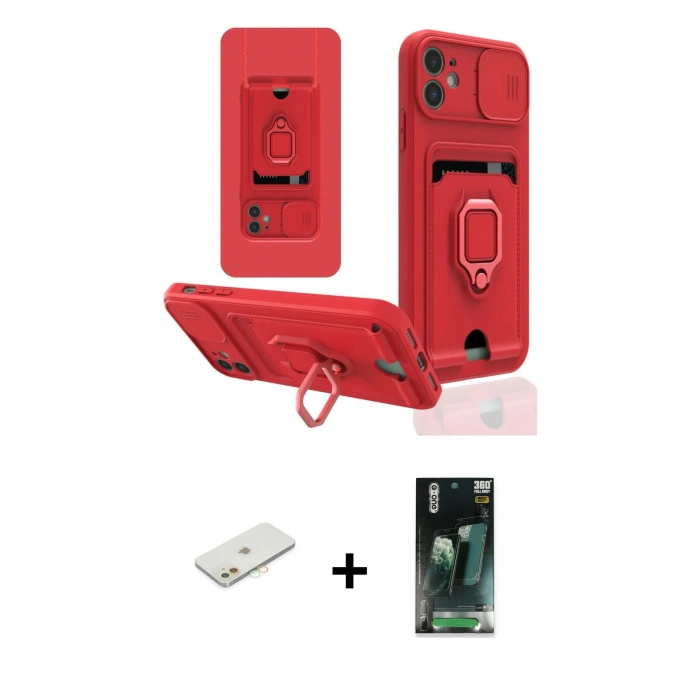 MARSİLYAN™- iPhone 11 Kılıf Vadi Form Prime - Siyah 360 Mat Full Body Arka Koruyucu + Renkli Kamera Lens Koruma Cam - TU
