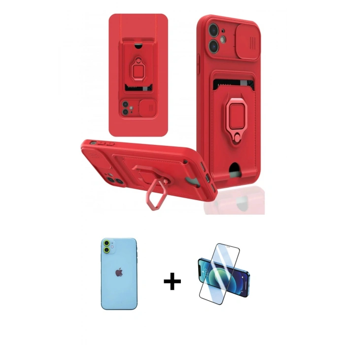 MARSİLYAN™- iPhone 11 Kılıf Vadi Form Prime - Siyah 3D Antistatik Cam Ekran Koruyucu + Neon Fosforlu Kamera Lens - YL