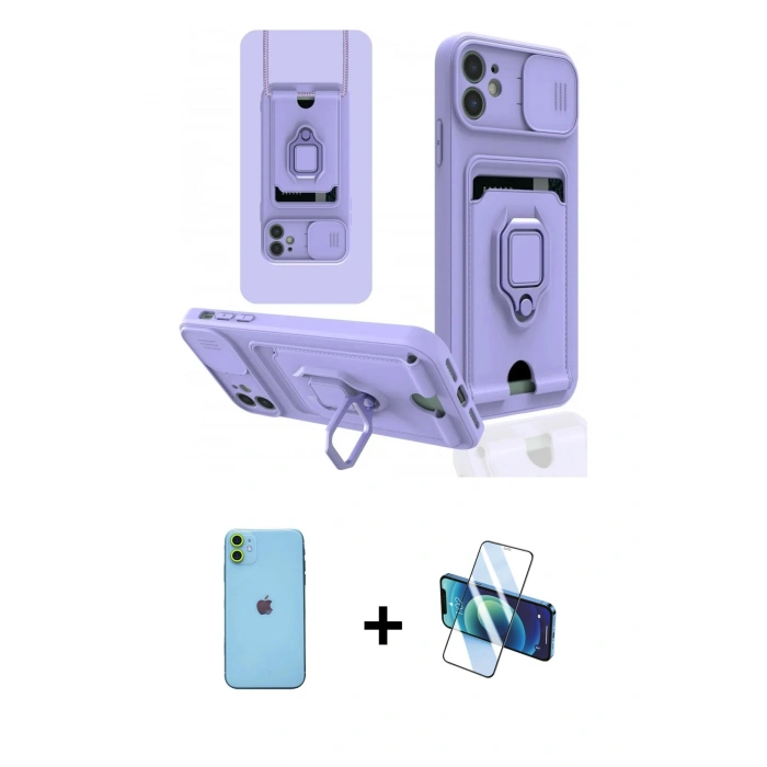 MARSİLYAN™- iPhone 11 Kılıf Vadi Form Prime - Siyah 3D Antistatik Cam Ekran Koruyucu + Neon Fosforlu Kamera Lens - YL