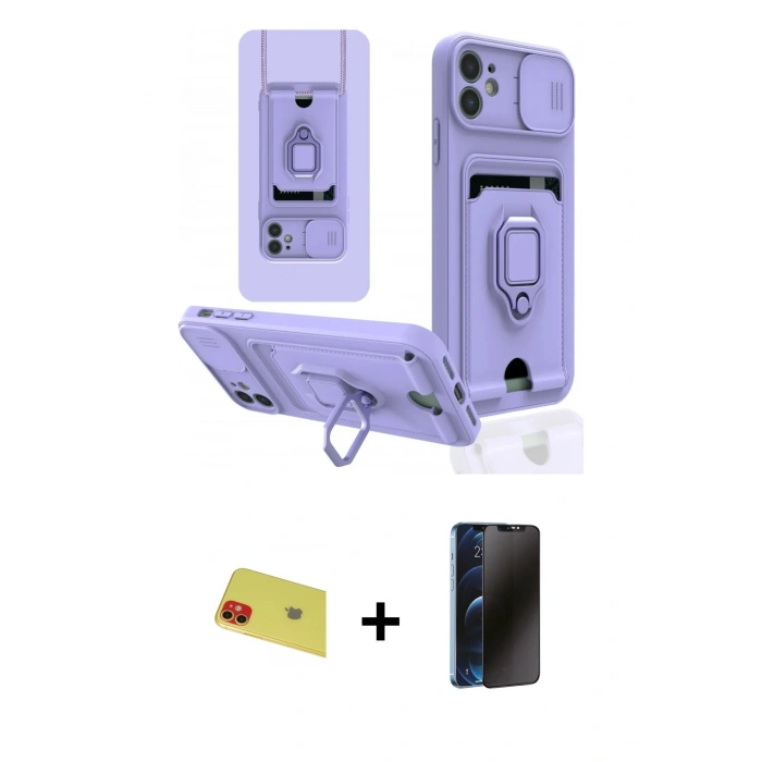 MARSİLYAN™- iPhone 11 Kılıf Vadi Form Prime - Siyah 3D Antistatik Hayalet Cam Ekran Koruyucu + Rainbow Kamera Lens Koruma Cam - KI