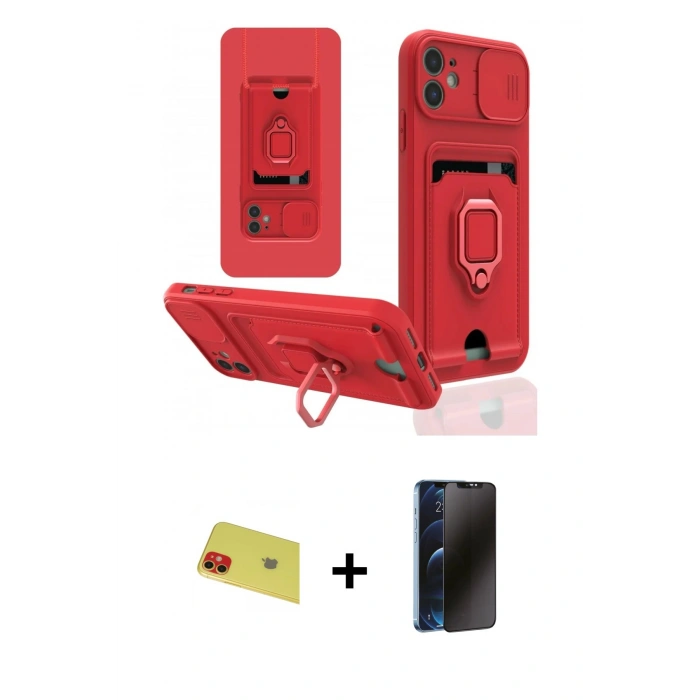 MARSİLYAN™- iPhone 11 Kılıf Vadi Form Prime - Siyah 3D Antistatik Hayalet Cam Ekran Koruyucu + Rainbow Kamera Lens Koruma Cam - KI