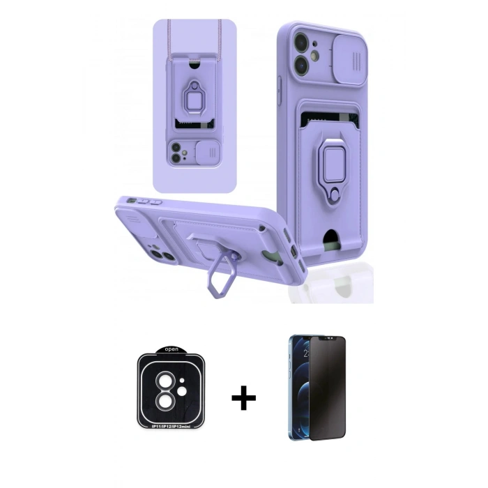 MARSİLYAN™- iPhone 11 Kılıf Vadi Form Prime - Siyah 3D Antistatik Hayalet Cam Ekran Koruyucu + PVD Metal Kamera Lens - SH