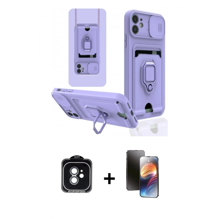 MARSİLYAN™- iPhone 11 Kılıf Vadi Form Prime - Siyah 3D Antistatik Mat Seramik Nano Ekran Koruyucu + Yeşil PVD Metal Kamera Lens