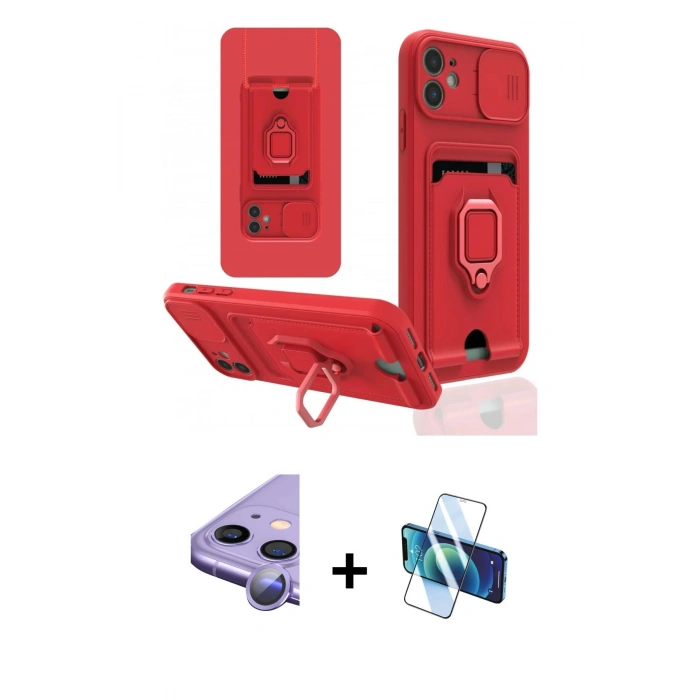 MARSİLYAN™- iPhone 11 Kılıf Vadi Form Prime - Siyah 3D Antistatik Seramik Nano Ekran Koruyucu + Mor Raze Metal Kamera Lens