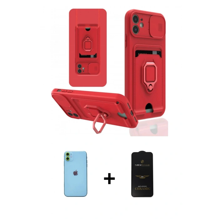 MARSİLYAN™- iPhone 11 Kılıf Vadi Form Prime - Siyah 6D Antistatik Mat Seramik Hayalet Nano Ekran Koruyucu + Neon Fosforlu Kamera Lens - YL