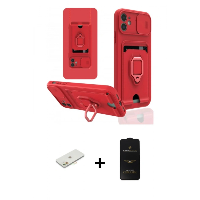 MARSİLYAN™- iPhone 11 Kılıf Vadi Form Prime - Siyah 6D Antistatik Mat Seramik Hayalet Nano Ekran Koruyucu + Renkli Kamera Lens Koruma Cam - TU