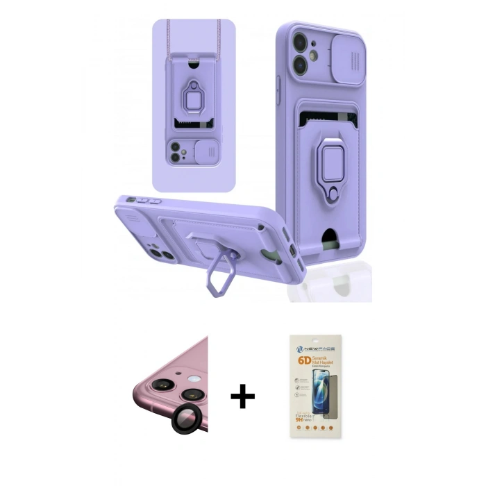 MARSİLYAN™- iPhone 11 Kılıf Vadi Form Prime - Siyah 6D Mat Seramik Hayalet Nano Ekran Koruyucu + Raze Metal Kamera Lens - SH