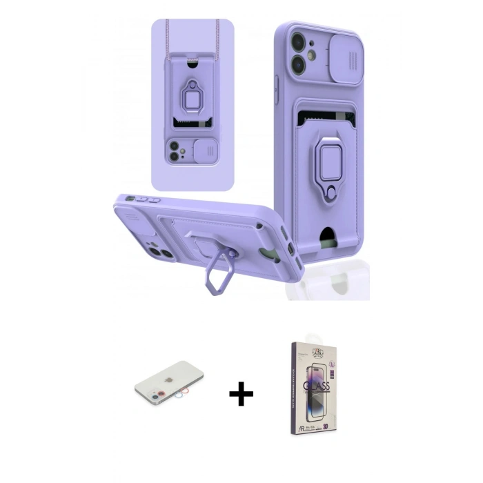 MARSİLYAN™- iPhone 11 Kılıf Vadi Form Prime - Siyah Bilvis 3D Cam Ekran Koruyucu + Renkli Kamera Lens Koruma Cam - PE