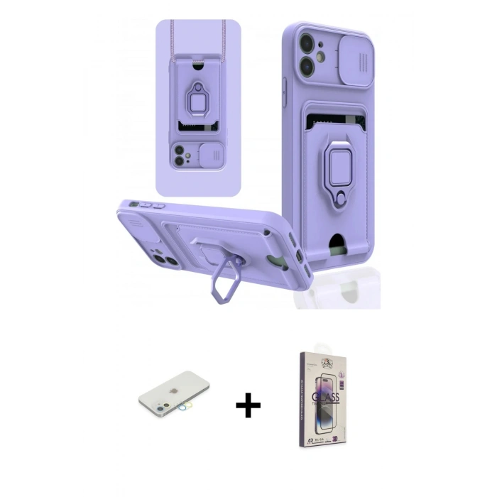 MARSİLYAN™- iPhone 11 Kılıf Vadi Form Prime - Siyah Bilvis 3D Cam Ekran Koruyucu + Renkli Kamera Lens Koruma Cam - SI